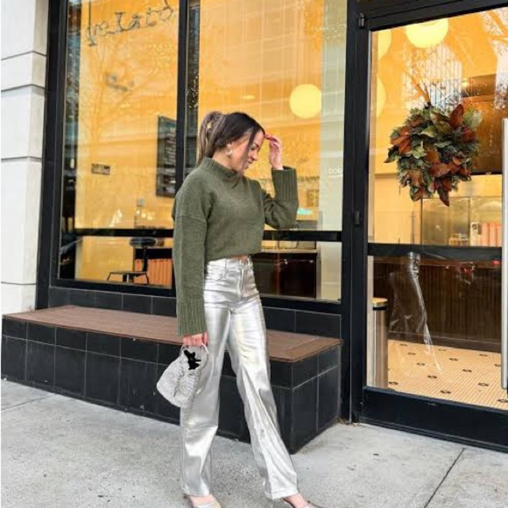 Abercrombie & Fitch Metallic Silver Wide-Leg Pants